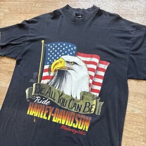 Vintage 1991 Harley Davidson Eagle Be All You Can Be T-Shirt Biker Large L 50/50